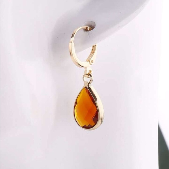 Gemstone Decor Water-Drop Earrings - Amber, Peach, Blue Colors Available - Picture 4 of 12